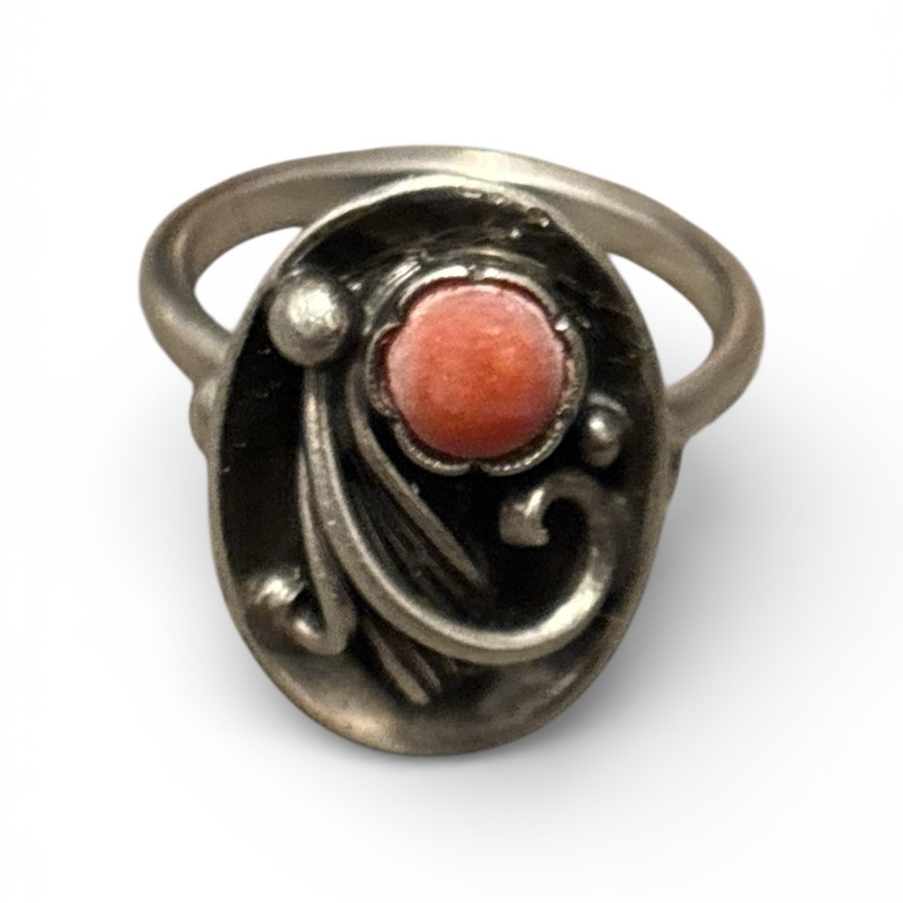 Handarbeit Otto Hahn Vintage “835” Silver Ring with Coral Accent size 8 - Picture 5 of 8